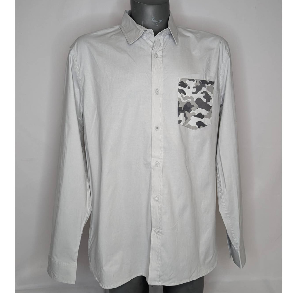 NWT Oakley Camo Pocket Button Front Long Sleeve Shirt with Stretch Gray XL